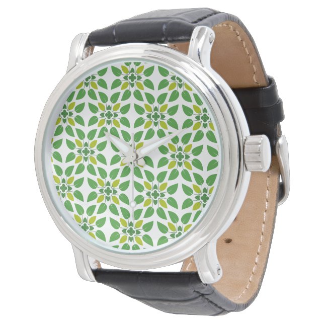Leaf Pattern, Pattern Of Leaves, Green Leaves Watch (Angled)