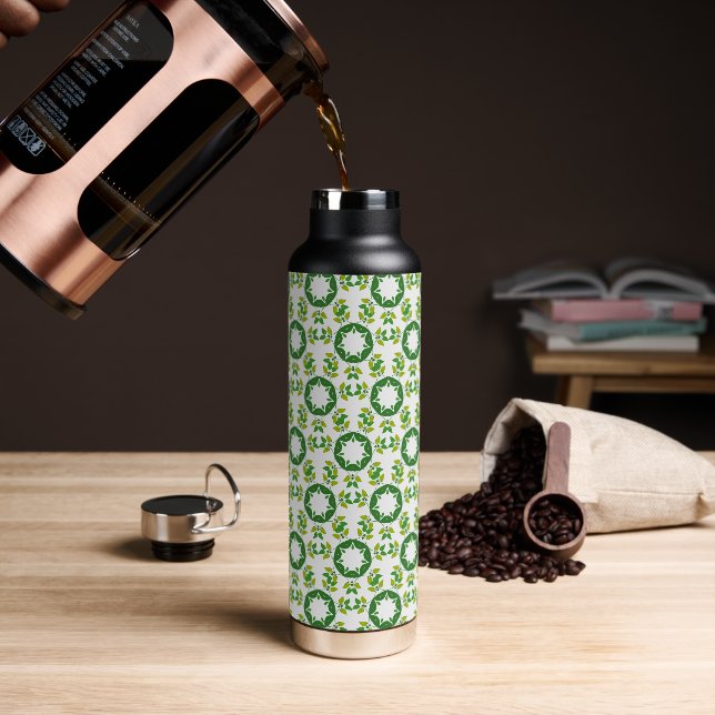 Leaf Pattern, Pattern Of Leaves, Green Leaves Water Bottle (Coffee)