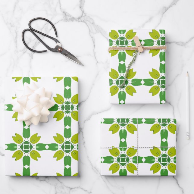 Leaf Pattern, Pattern Of Leaves, Green Leaves Wrapping Paper Sheet (Front)