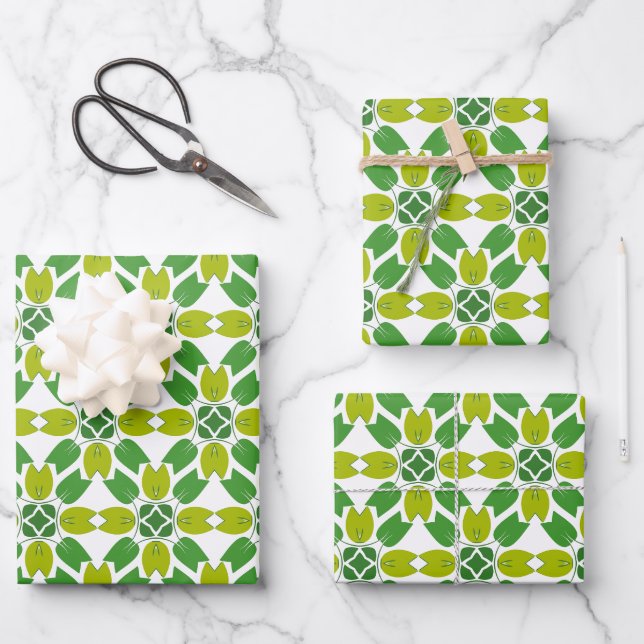 Leaf Pattern, Pattern Of Leaves, Green Leaves Wrapping Paper Sheet (Front)