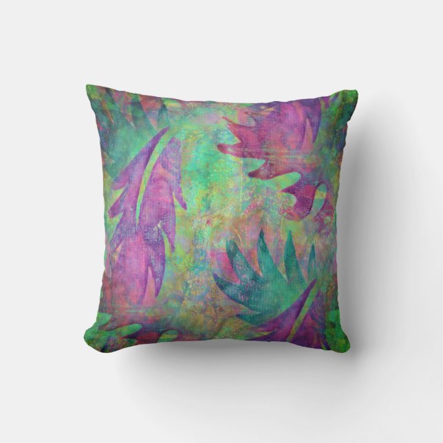 Leaf Pattern Pillow In Purple, Teal and Green (Front)