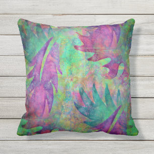 Leaf Pattern Pillow In Purple, Teal and Green