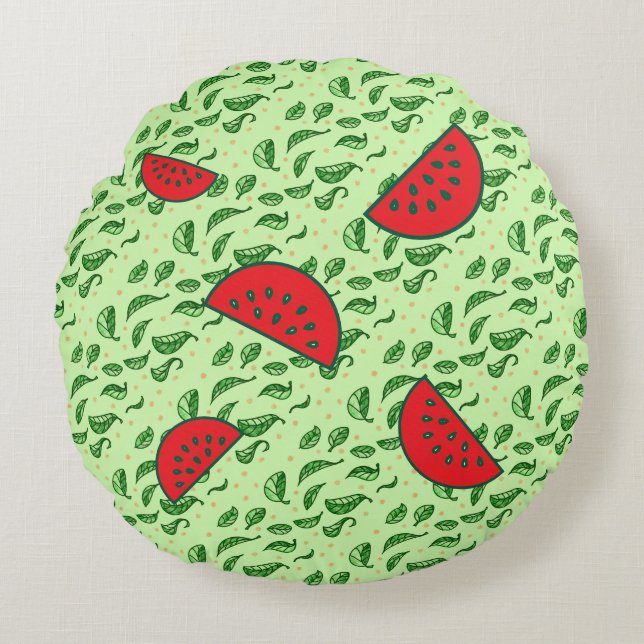 Leaf Pattern Round Cushion (Front)
