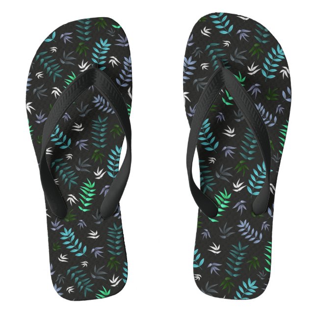 Leaf pattern stylish, modern blue & black thongs (Footbed)