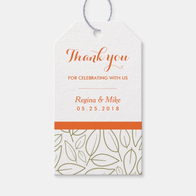Leaf Pattern Thank You Wedding Gift Tag (Front)