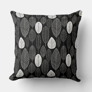 Leaf Pattern - White on Black Cushion