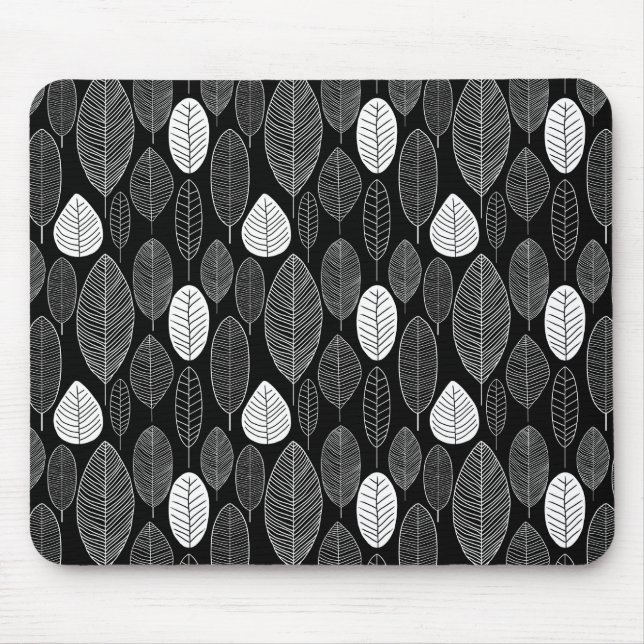 Leaf Pattern - White on Black Mouse Pad (Front)