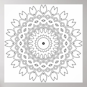 Leaf Petal Mandala Colouring Page with Star Core Poster