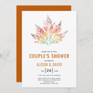 Leaf print orange fall wedding couples shower invitation