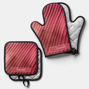 Leaf Red Diagonal Oven Mitt & Pot Holder Set