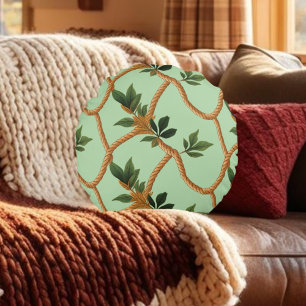 leaf Rope Green Brown Pattern  Round Cushion