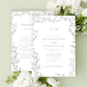 Leaf Sage Green Elegant Monogram Details Wedding Invitation