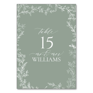 Leaf Sage Green Elegant Monogram Table Card