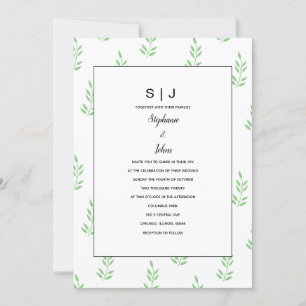 Leaf Sage Green Monogram Minimal Wedding 2024 Invitation