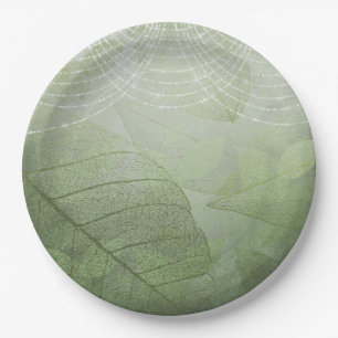 Leaf Sage Green Silver Glitter Fantasy Paper Plate