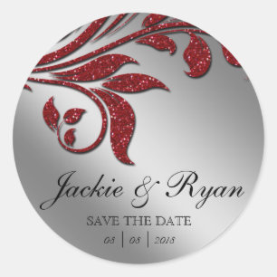 Leaf Save Date Wedding Stickers Red Sparkle Xmas