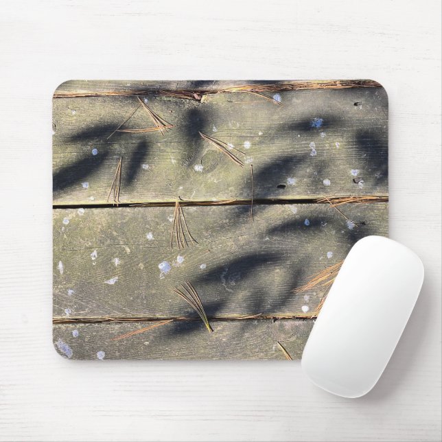 Leaf Shadows On Wood Mouse Pad (With Mouse)