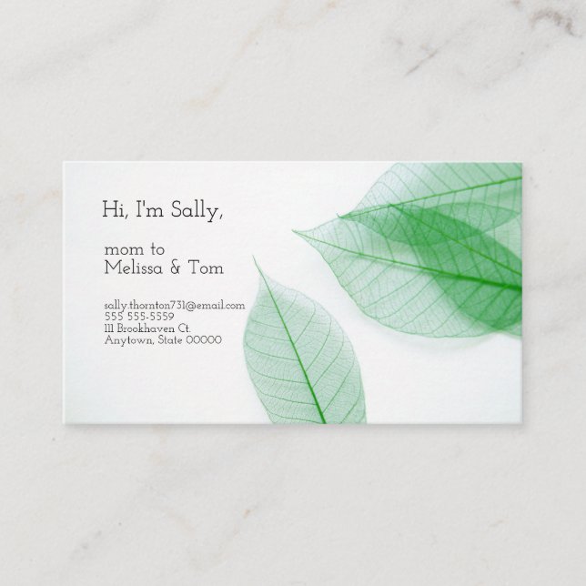 Leaf skeletons on white business card (Front)