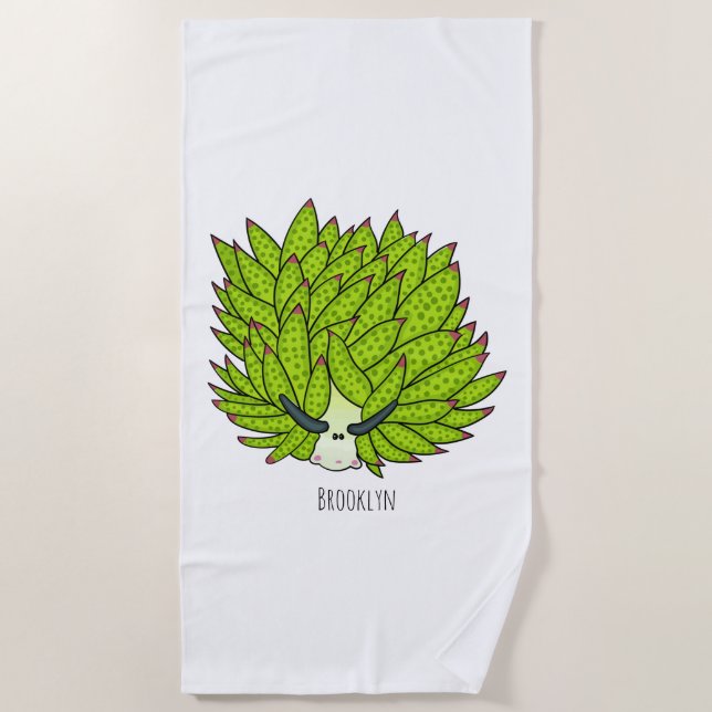 Leaf slug cartoon illustration beach towel (Front)
