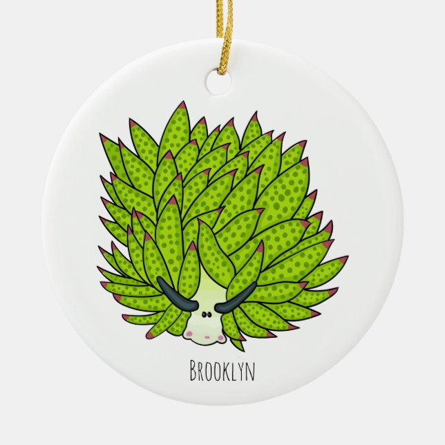 Leaf slug cartoon illustration ceramic ornament (Front)