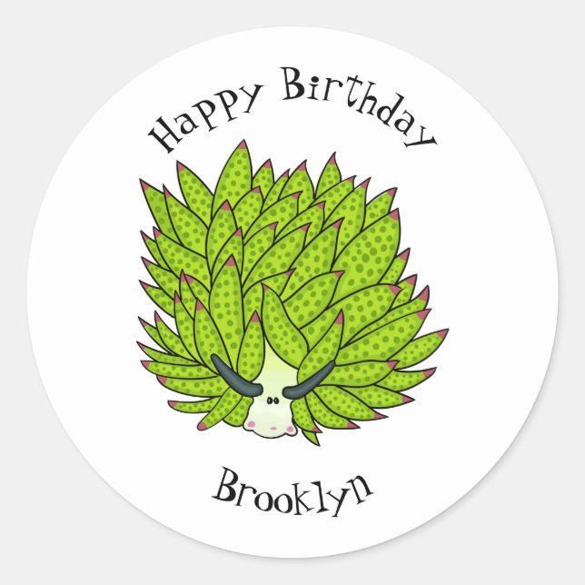 Leaf slug cartoon illustration classic round sticker (Front)