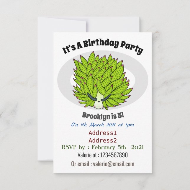 Leaf slug cartoon illustration invitation (Front)