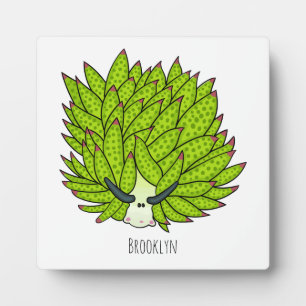 Leaf slug cartoon illustration plaque