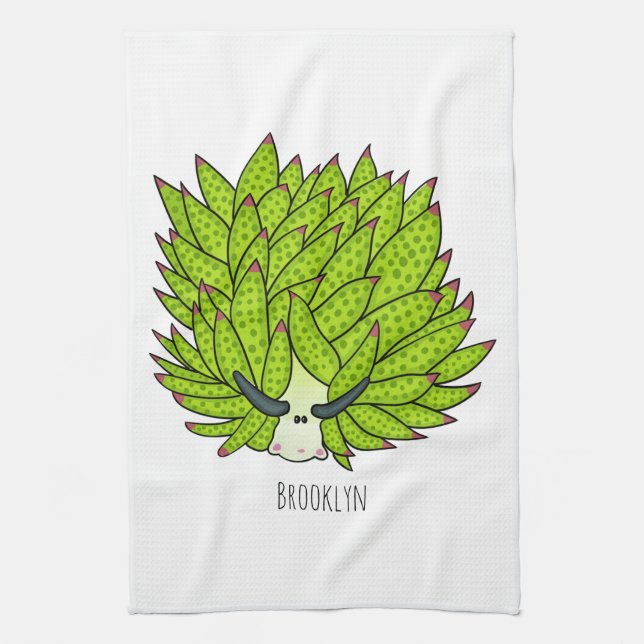 Leaf slug cartoon illustration tea towel (Vertical)