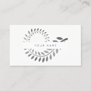 Leaf Spirale Botanic Silver Grey White Business Card