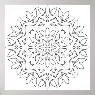 Leaf Star Mandala Coloring Page Nature Design Poster