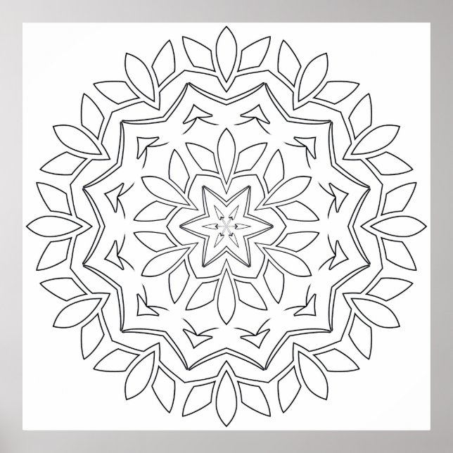 Leaf Star Mandala Colouring Page Nature Design Poster (Front)