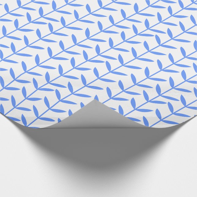 Leaf Stems - Baby Blue on White Wrapping Paper (Corner)