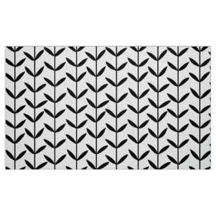 Leaf Stems - Black on White Fabric