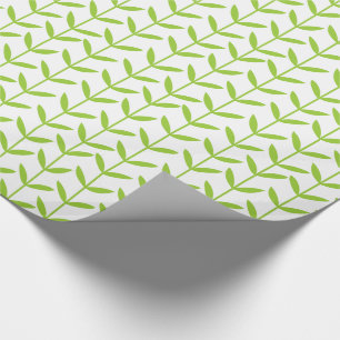Leaf Stems - Martian Green on White Wrapping Paper