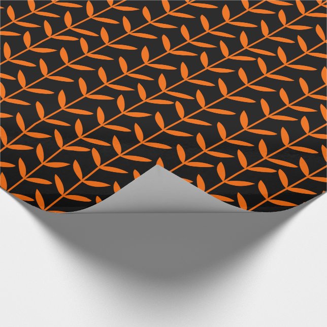 Leaf Stems - Orange on Black Wrapping Paper (Corner)