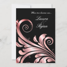 Leaf Swirl Wedding Invitation Black Pink
