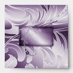 Leaf Swirls Floral Elegant Square Purple Silver Envelope