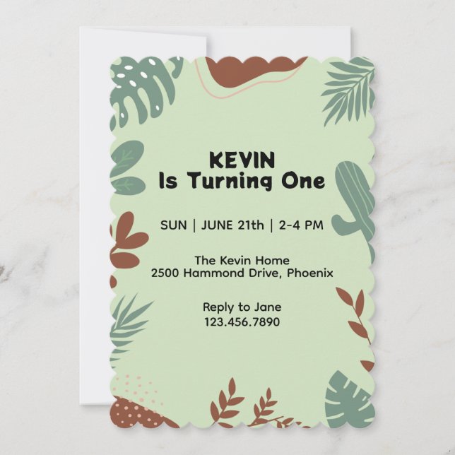 Leaf Theme First Birthday Invitation (Front)