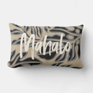 Leaf Tiki Charcoal Hawaiian Tropical Reversible Lumbar Cushion