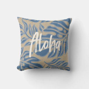 Leaf Tiki Indigo Blue Hawaiian Tropical Reversibl Cushion