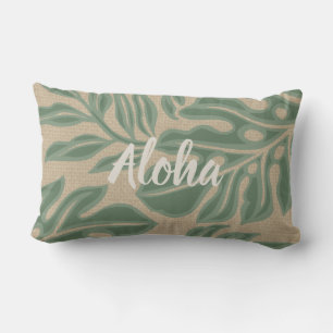 Leaf Tiki Sage Green Hawaiian Tropical Reversible Lumbar Cushion