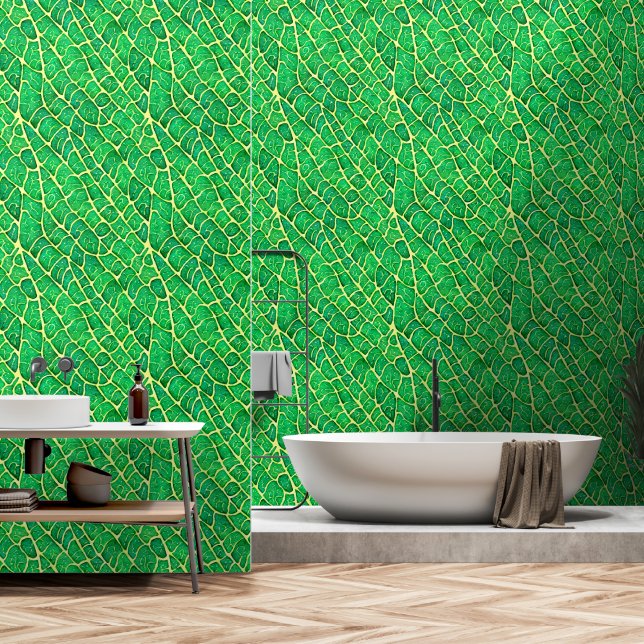 Leaf vein variegated forest seamless pattern wallpaper (Bathroom)