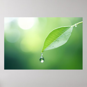 Leaf Water Drop Nature Serene Tranquil Poster