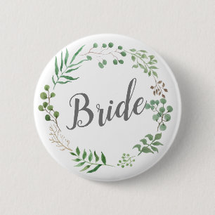 Leaf Wreath Botanical Greenery   Bride 6 Cm Round Badge