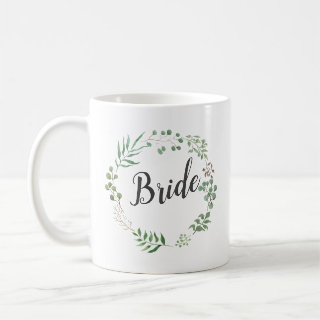 Leaf Wreath Botanical Greenery | Bride Coffee Mug (Left)
