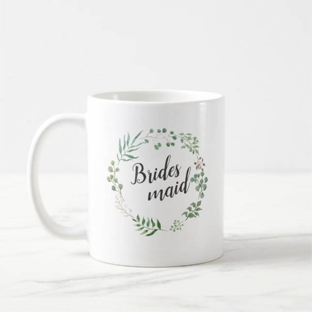 Leaf Wreath Botanical Greenery | Bridesmaid Coffee Mug (Left)