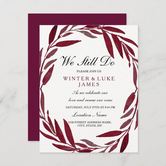Leaf Wreath We still do vow renewal invitation (Front/Back)