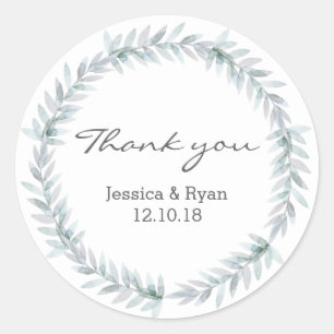 Leaf wreath wedding Thank you stickers