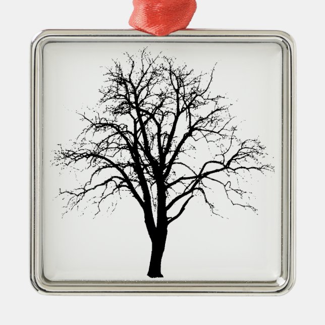 Leafless Tree In Winter Silhouette Metal Ornament (Front)