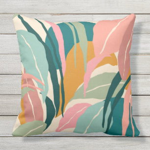 Leafy Abstract in Teal, Sage, Rose and Gold Cushion